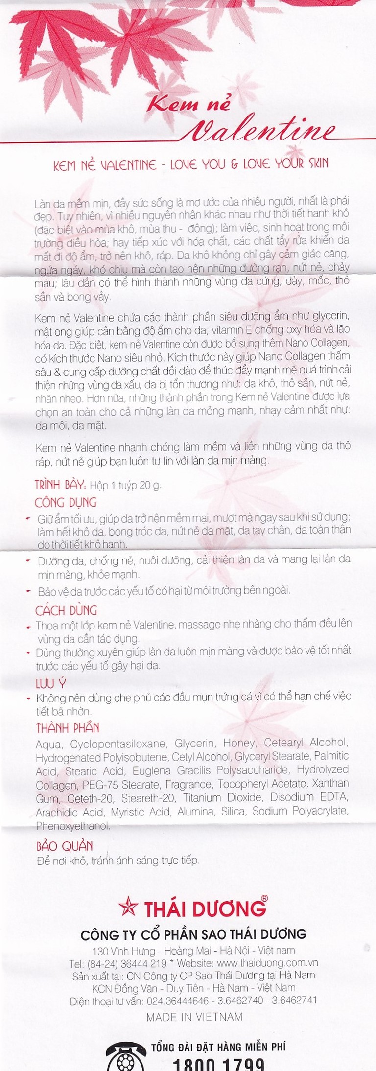 Kem bôi nẻ Valentine Sao Thái Dương giữ ẩm, chống nứt nẻ (20g)