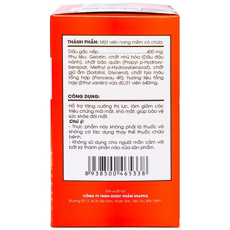 Viên uống Dầu Gấc Tuệ Linh hỗ trợ bảo vệ sức khỏe đôi mắt, tăng cường thị lực (60 viên)