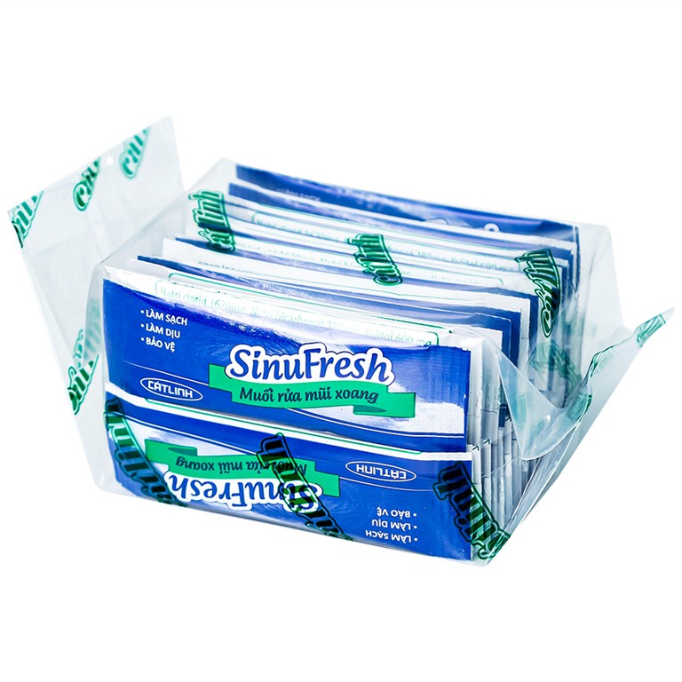 Muối rửa mũi xoang SinuFresh Cát Linh dùng cho khô mũi, ngạt mũi, chảy nước mũi (30 gói + 1 chai 180ml)