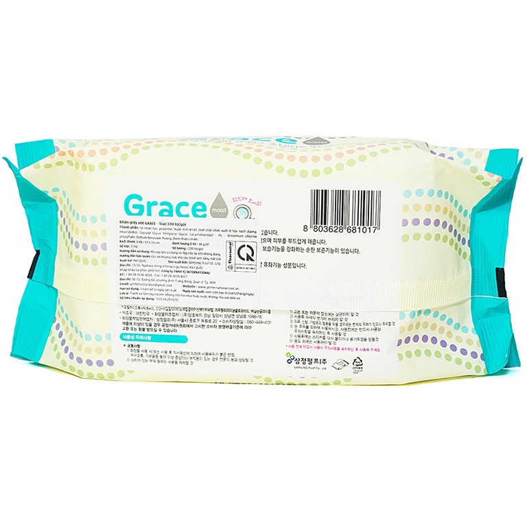 Khăn giấy ướt Grace Samjung làm sạch, kháng khuẩn (100 tờ/gói)