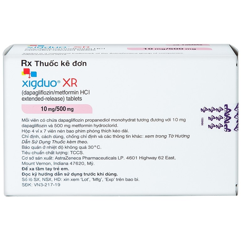 Thuốc Xigduo XR 10mg/500mg Astrazeneca cải thiện kiểm soát đường huyết (4 vỉ x 7 viên) 