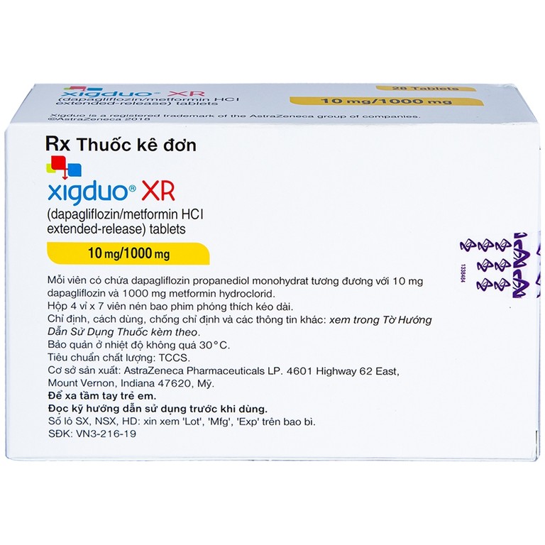 Thuốc Xigduo XR 10mg/1000mg Astrazeneca cải thiện kiểm soát đường huyết (4 vỉ x 7 viên)