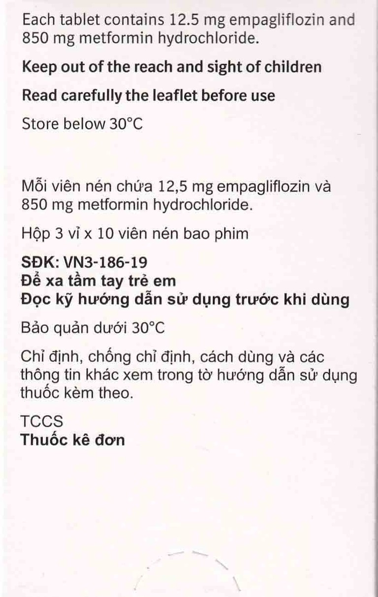 Thuốc Jardiance Duo 12.5mg/850mg Boehringer điều trị tiểu đường típ 2 (3 vỉ x 10 viên)