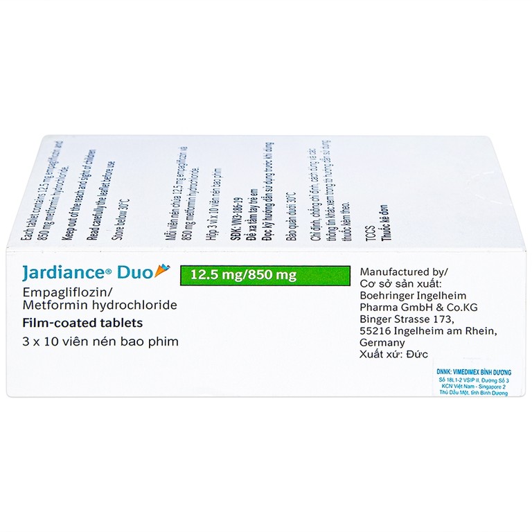 Thuốc Jardiance Duo 12.5mg/850mg Boehringer điều trị tiểu đường típ 2 (3 vỉ x 10 viên)
