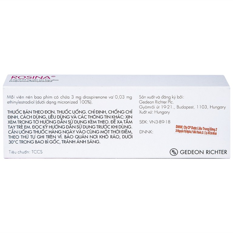 Thuốc Rosina 3mg/0.03mg Gedeon dùng để tránh thai (1 vỉ x 21 viên)