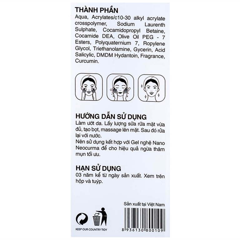 Sữa rửa mặt nghệ Nano Neo Cleanser ngừa mụn, ngừa sẹo, mờ vết thâm (86g)