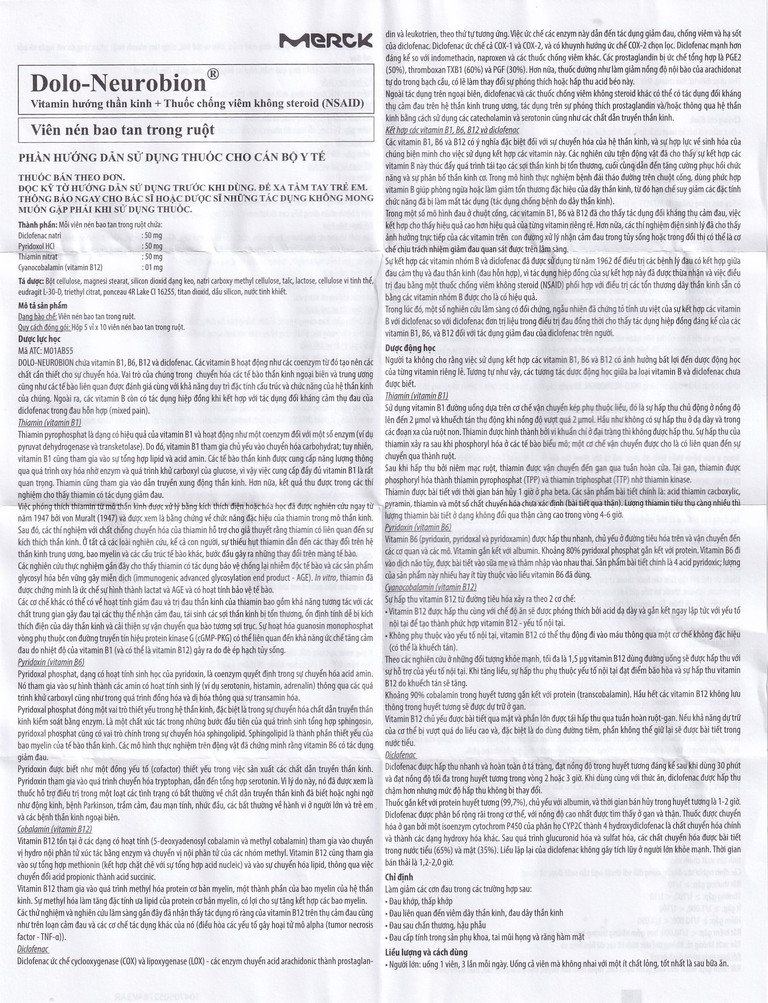 Thuốc Dolo-Neurobion Merck giảm đau khớp, phong thấp (5 vỉ x 10 viên)