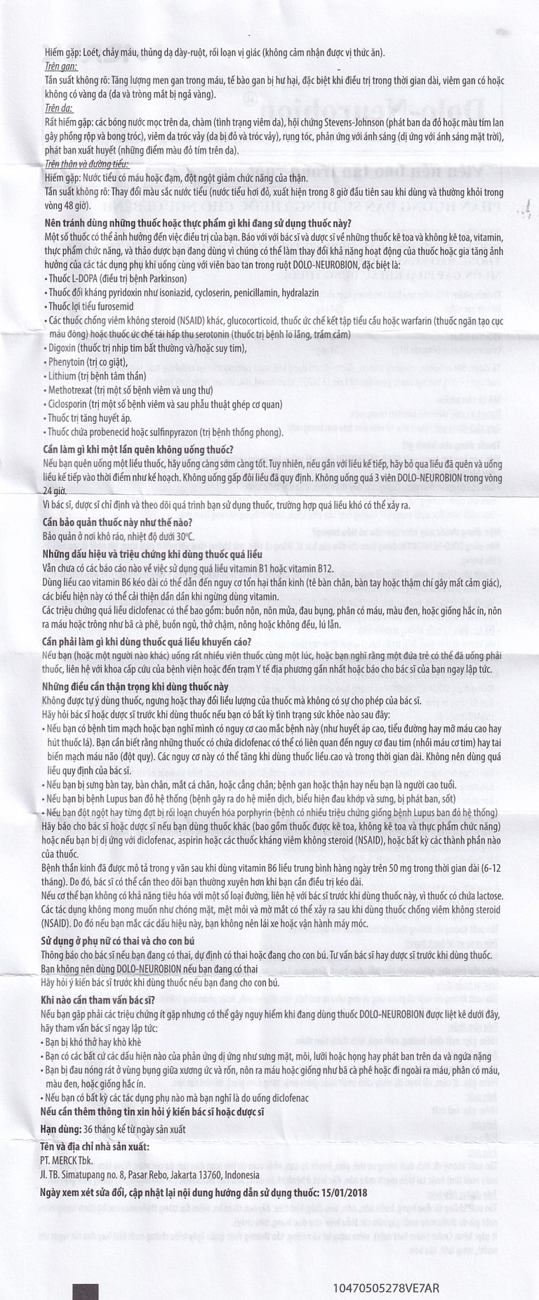 Thuốc Dolo-Neurobion Merck giảm đau khớp, phong thấp (5 vỉ x 10 viên)