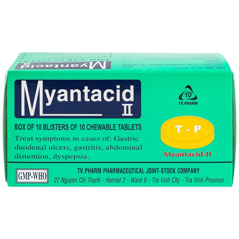 Viên nhai Myantacid-II TV.Pharm điều trị loét dạ dày - tá tràng, viêm dạ dày (10 vỉ x 10 viên) 