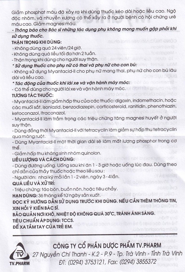 Viên nhai Myantacid-II TV.Pharm điều trị loét dạ dày - tá tràng, viêm dạ dày (10 vỉ x 10 viên) 