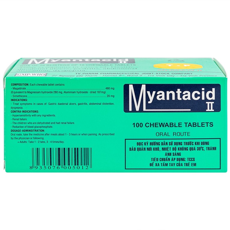 Viên nhai Myantacid-II TV.Pharm điều trị loét dạ dày - tá tràng, viêm dạ dày (10 vỉ x 10 viên) 
