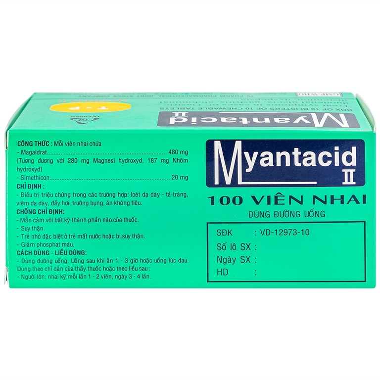 Viên nhai Myantacid-II TV.Pharm điều trị loét dạ dày - tá tràng, viêm dạ dày (10 vỉ x 10 viên) 