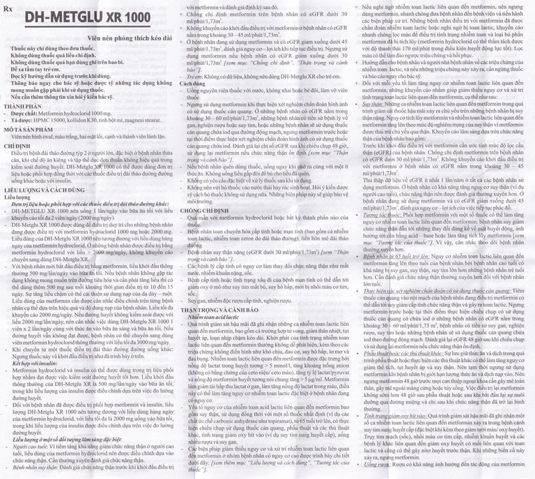 Thuốc DH-Metglu XR 1000 Hasan điều trị tiểu đường típ 2 (5 vỉ x 10 viên)