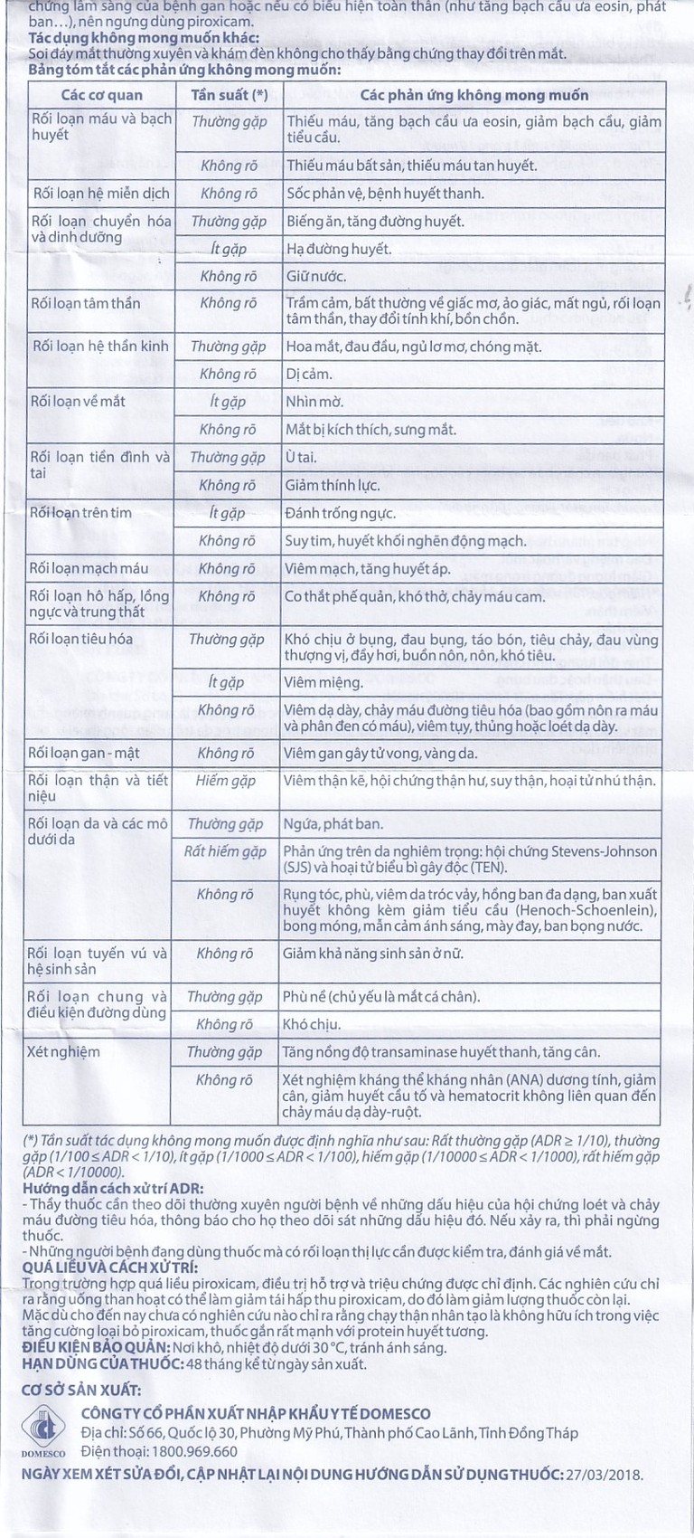 Viên nén Piroxicam 20mg Domesco giảm triệu chứng viêm khớp dạng thấp (3 vỉ x 10 viên)