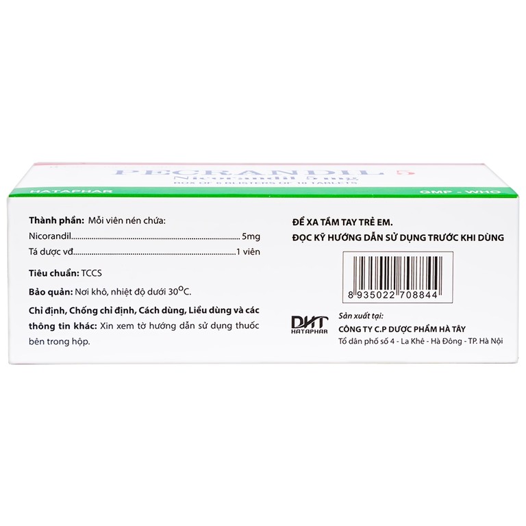 Viên nén Pecrandil 5 Hataphar ngăn ngừa và điều trị lâu dài đau thắt ngực (6 vỉ x 10 viên)