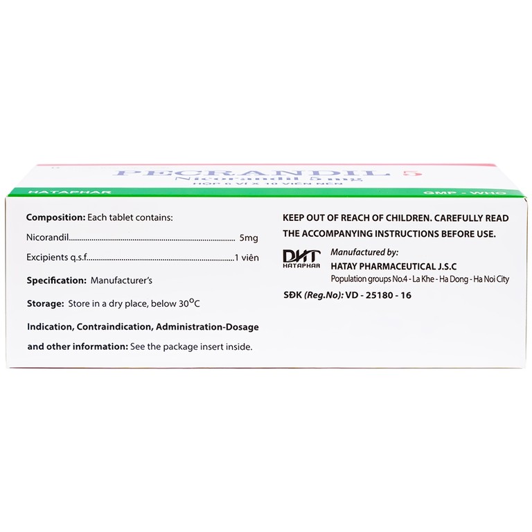 Viên nén Pecrandil 5 Hataphar ngăn ngừa và điều trị lâu dài đau thắt ngực (6 vỉ x 10 viên)