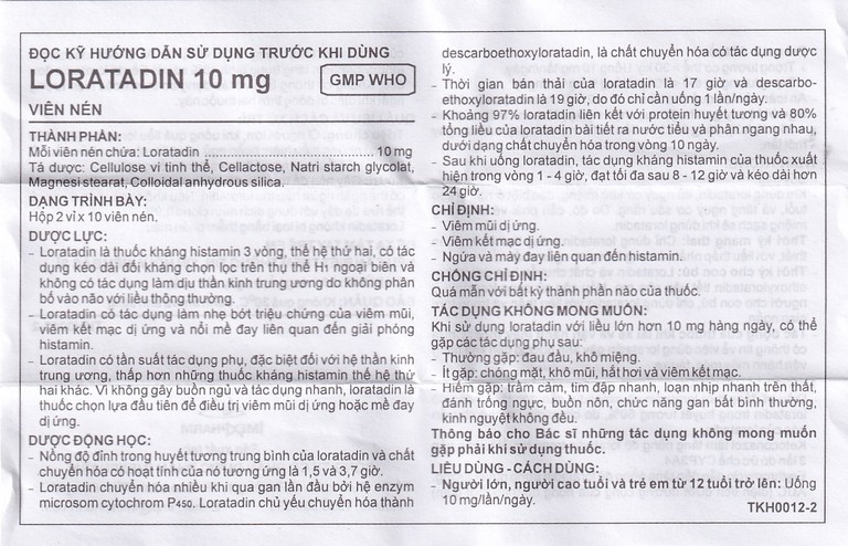 Viên nén Loratadin 10mg Imexpharm chống dị ứng, viêm mũi dị ứng, viêm kết mạc (2 vỉ x 10 viên)