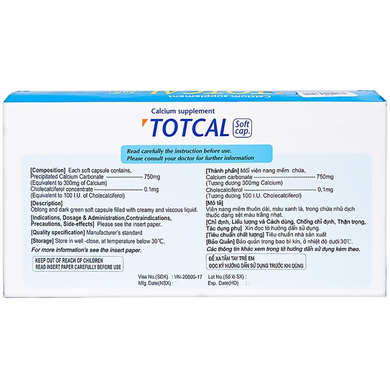 Thuốc Totcal Soft Cap DongKoo điều trị còi xương, chứng co giật (20 vỉ x 5 viên)