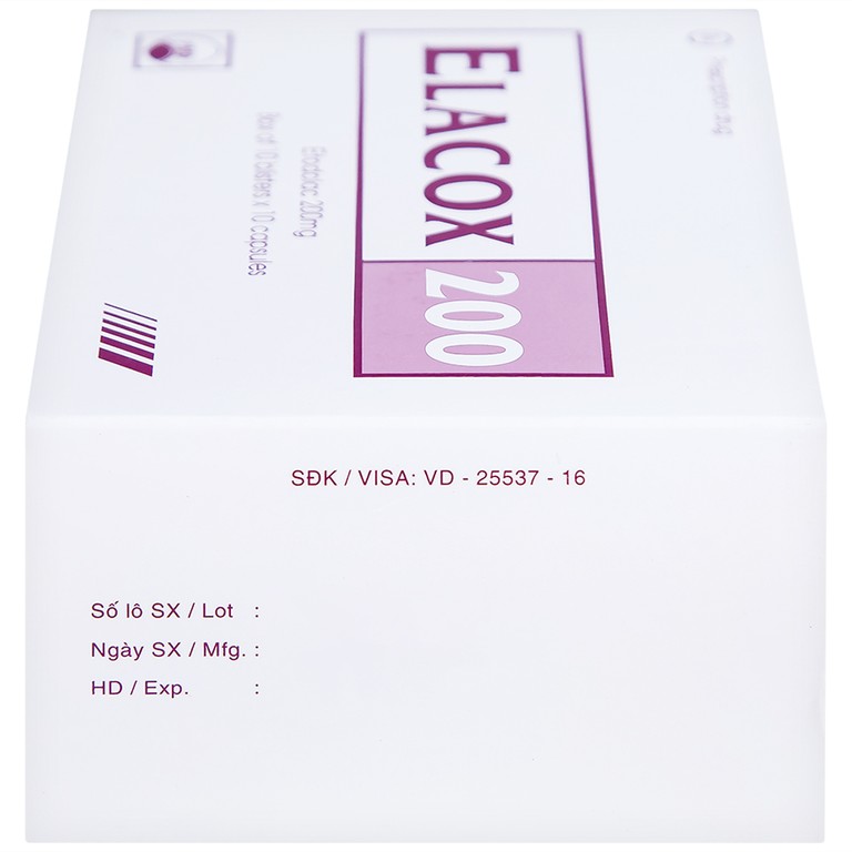 Thuốc Elacox 200 điều trị triệu chứng thoái hoá khớp, viêm khớp dạng thấp cấp hay mạn tính (10 vỉ x 10 viên)