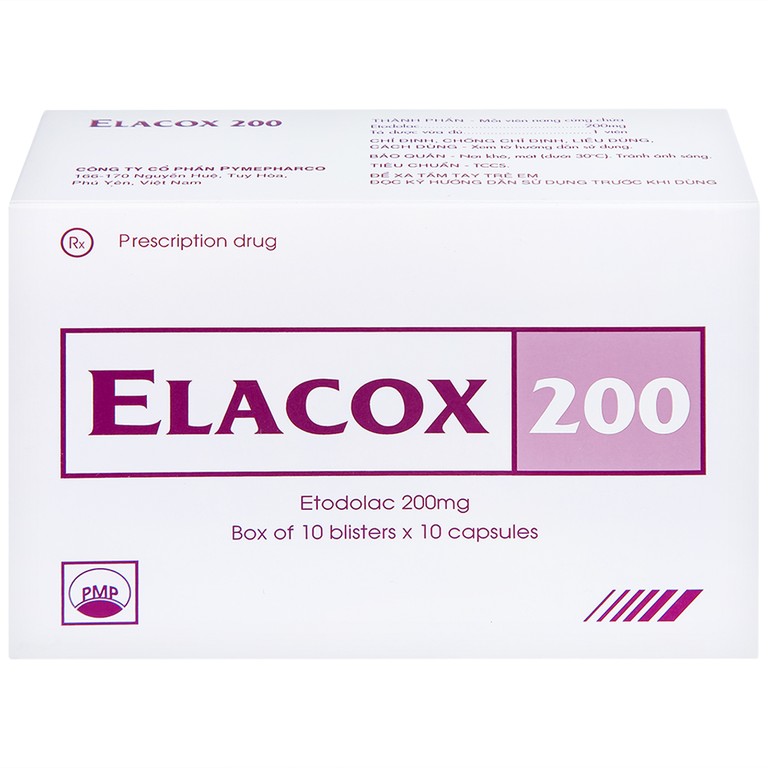 Thuốc Elacox 200 điều trị triệu chứng thoái hoá khớp, viêm khớp dạng thấp cấp hay mạn tính (10 vỉ x 10 viên)