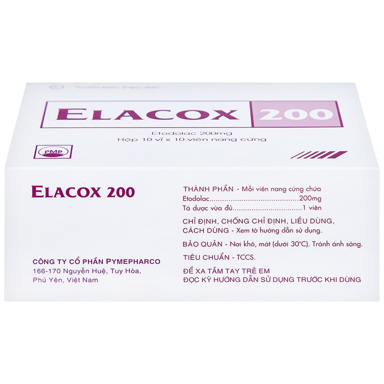 Thuốc Elacox 200 điều trị triệu chứng thoái hoá khớp, viêm khớp dạng thấp cấp hay mạn tính (10 vỉ x 10 viên)