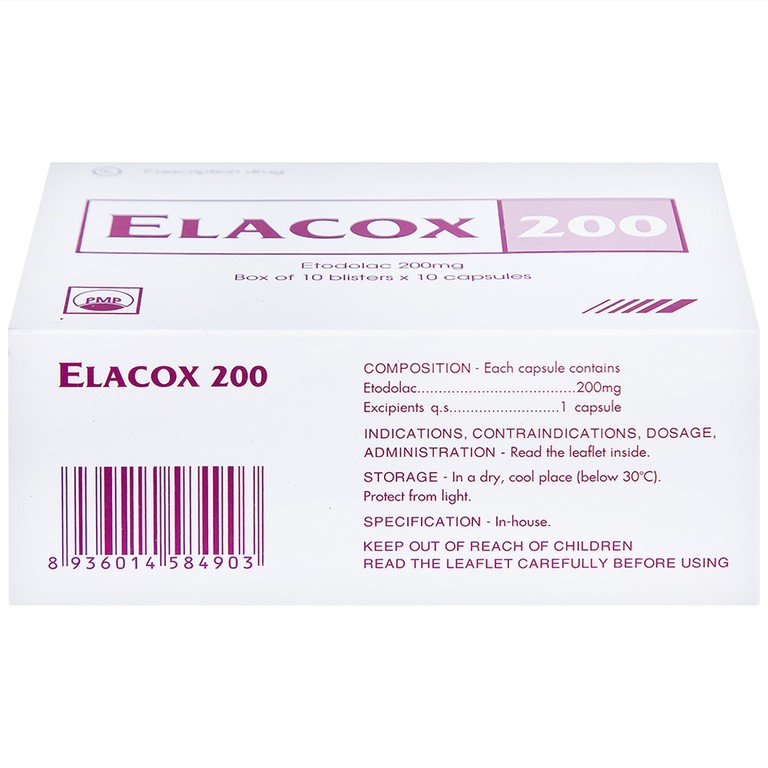 Thuốc Elacox 200 điều trị triệu chứng thoái hoá khớp, viêm khớp dạng thấp cấp hay mạn tính (10 vỉ x 10 viên)