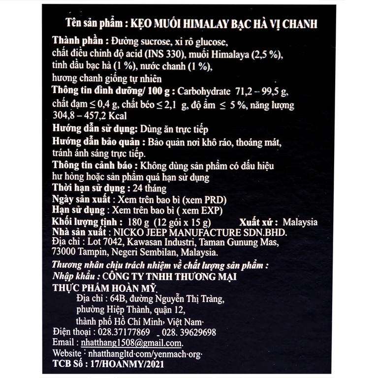 Kẹo Chanh Muối Vị Bạc Hà Himalaya (12 gói x 15g)