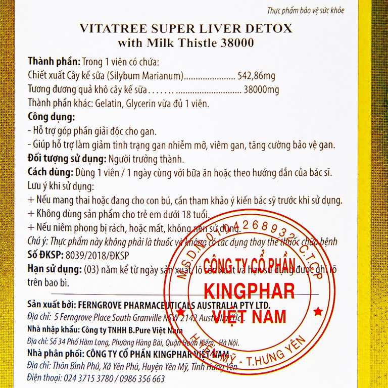 Viên uống Super Liver Detox Vitatree hỗ trợ góp phần giải độc gan (100 viên)