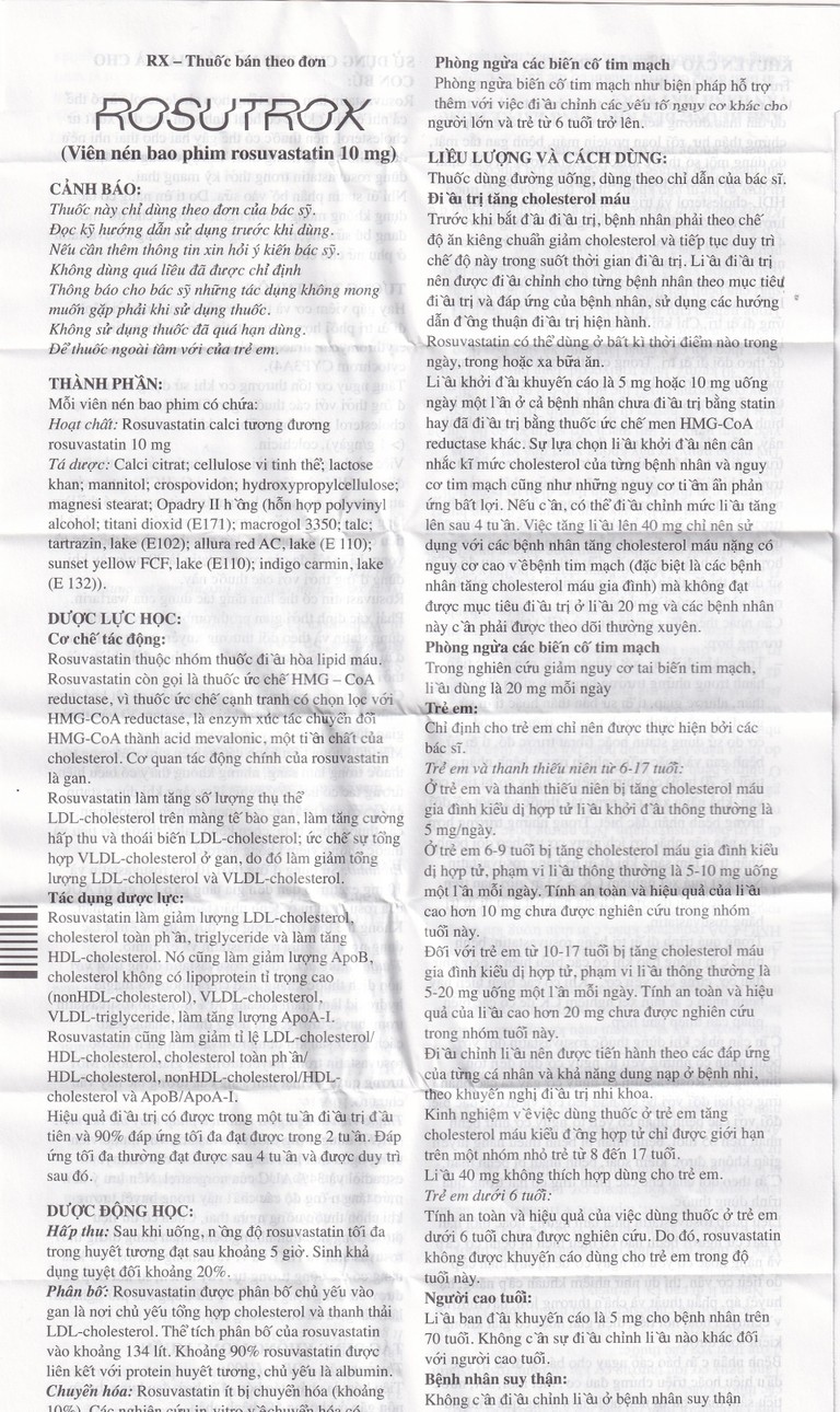 Thuốc Rosutrox 10mg Biofarm điều trị tăng cholesterol máu (4 vỉ x 7 viên) 