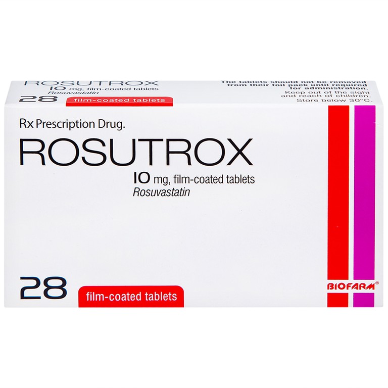 Thuốc Rosutrox 10mg Biofarm điều trị tăng cholesterol máu (4 vỉ x 7 viên) 