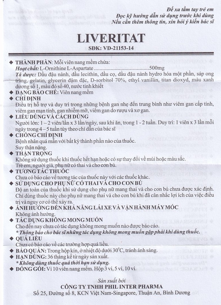 Viên nang mềm Leveritat 500mg Phil Inter Pharma điều trị viêm gan, gan nhiễm mỡ (10 vỉ x 10 viên)