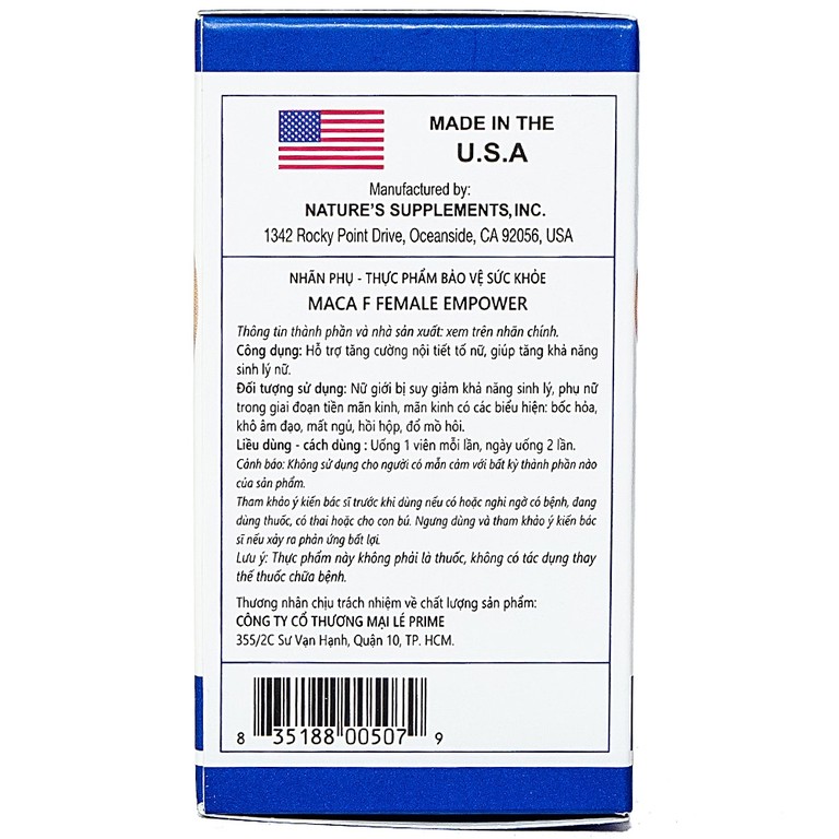 Viên uống Maca F Female hỗ trợ tăng cường nội tiết tố nữ, tăng khả năng sinh lý (60 viên)