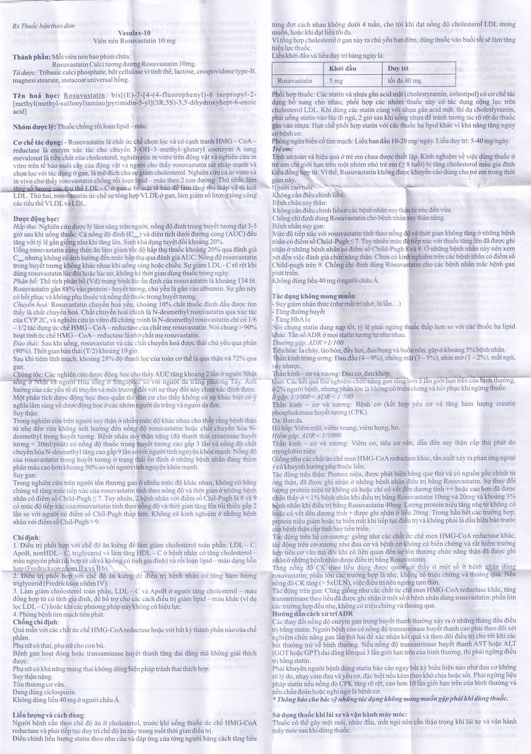 Thuốc Vasulax-10 Micro điều trị rối loạn lipid máu (3 vỉ x 10 viên)