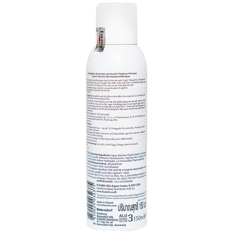 Xịt khoáng Eucerin Hyaluron Mist Spray cung cấp độ ẩm, làm dịu da (150ml)