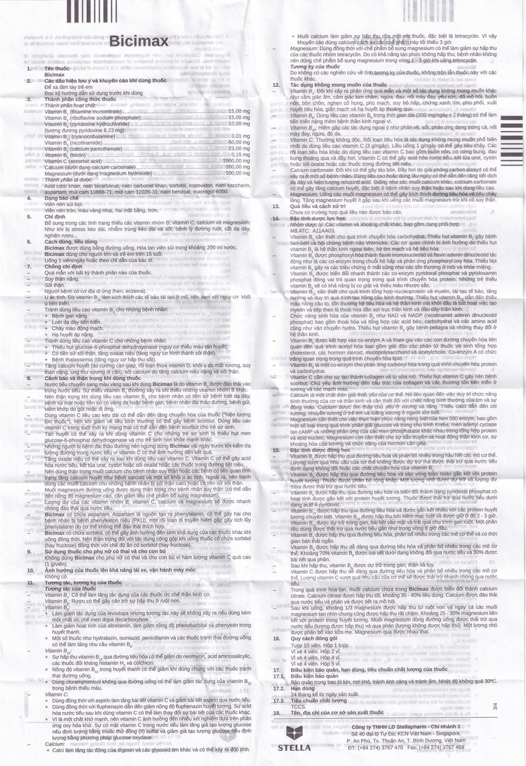 Viên sủi Bicimax Stella bổ sung vitamin, khoáng chất (10 viên)