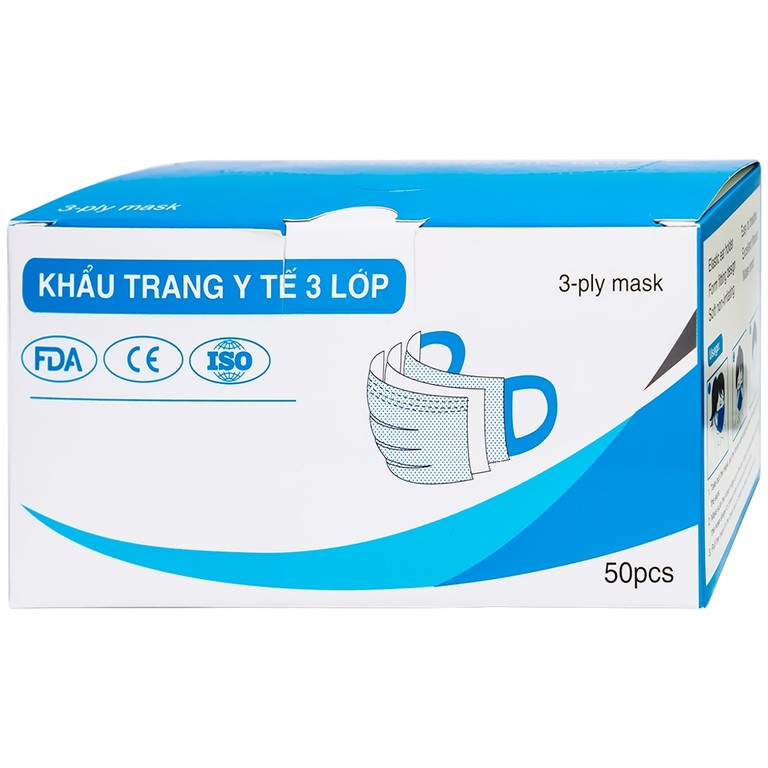 Khẩu trang y tế Cao Su VN 3 lớp hỗ trợ ngăn khói, bụi, kháng khuẩn (50 cái)