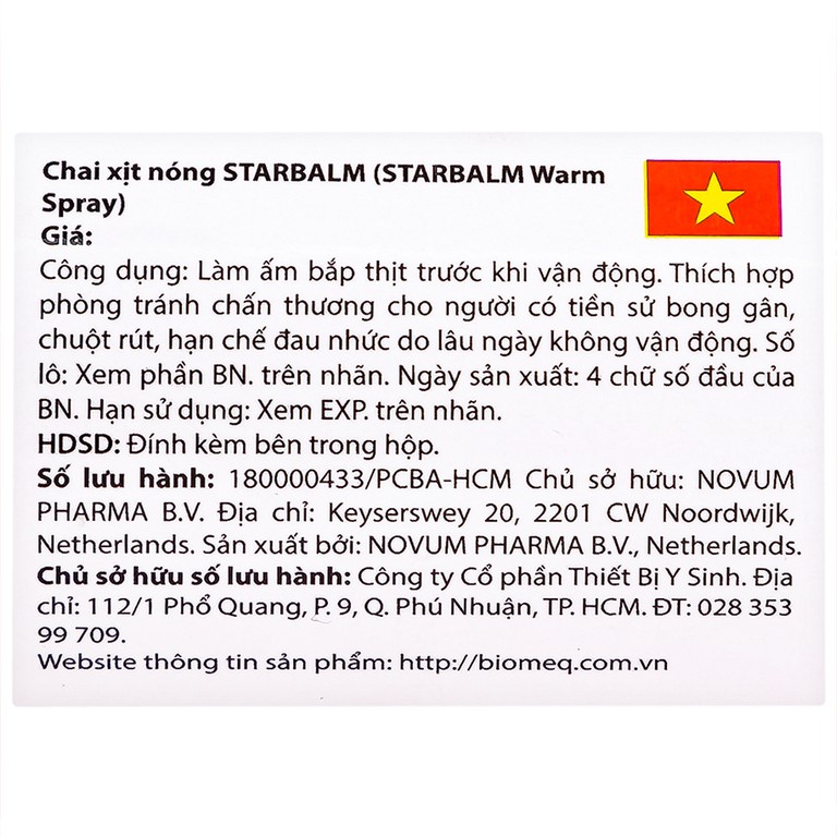 Chai xịt nóng Starbalm Warm Spray phòng tránh chấn thương cho người có tiền sử bong gân, chuột rút (150ml)