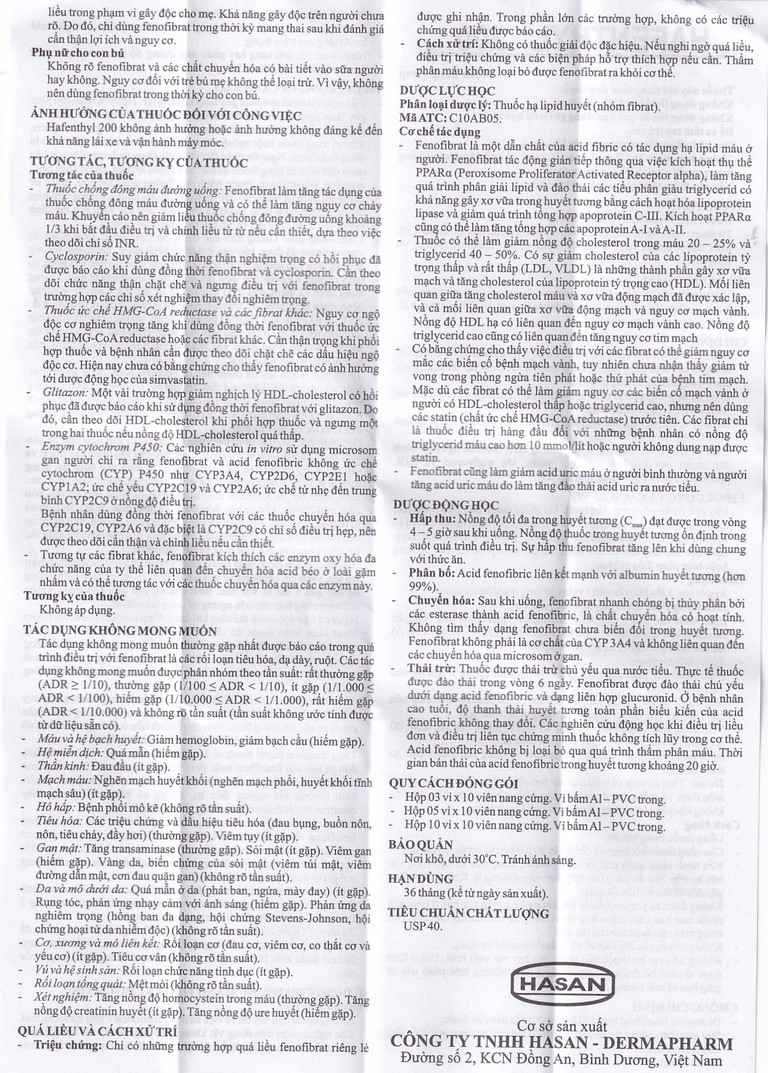 Thuốc Hafenthyl 200 Hasan điều trị tăng cholesterol máu (5 vỉ x 10 viên)