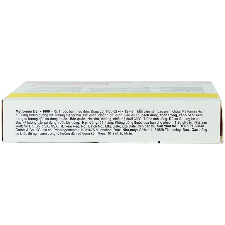 Viên nén Metformin Denk 1000 điều trị đái tháo đường típ 2 (2 vỉ x 15 viên)