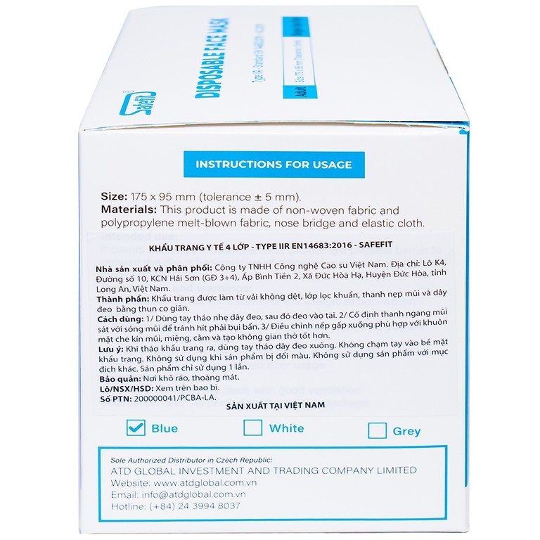 Khẩu trang y tế Safefit màu xanh 4 lớp hỗ trợ ngăn khói, bụi, kháng khuẩn (50 cái)