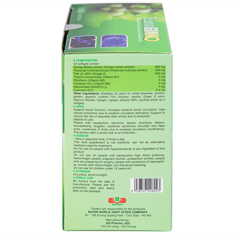 Viên uống Euro Ginko Gold HD Pharma hỗ trợ hoạt huyết, tăng cường tuần hoàn máu não (100 viên)