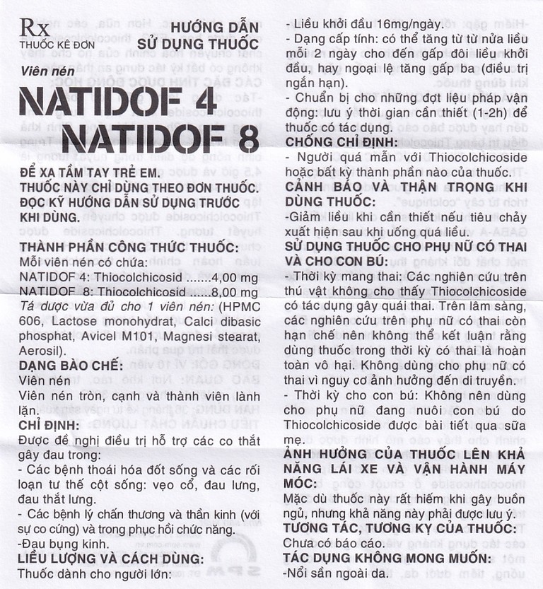 Viên nén Natidof 8 SPM điều trị thoái hóa đốt sống, vẹo cổ, đau lưng (3 vỉ x 10 viên)