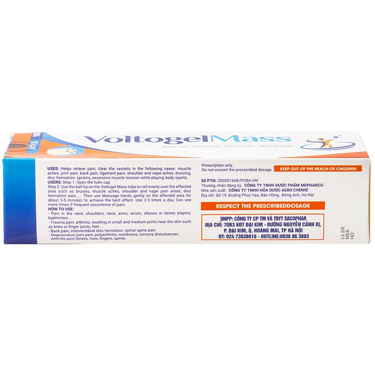 Gel bôi giảm đau VoltogelMass 30g Aero Chemie đau cơ, đau vai, bầm tím, bong gân