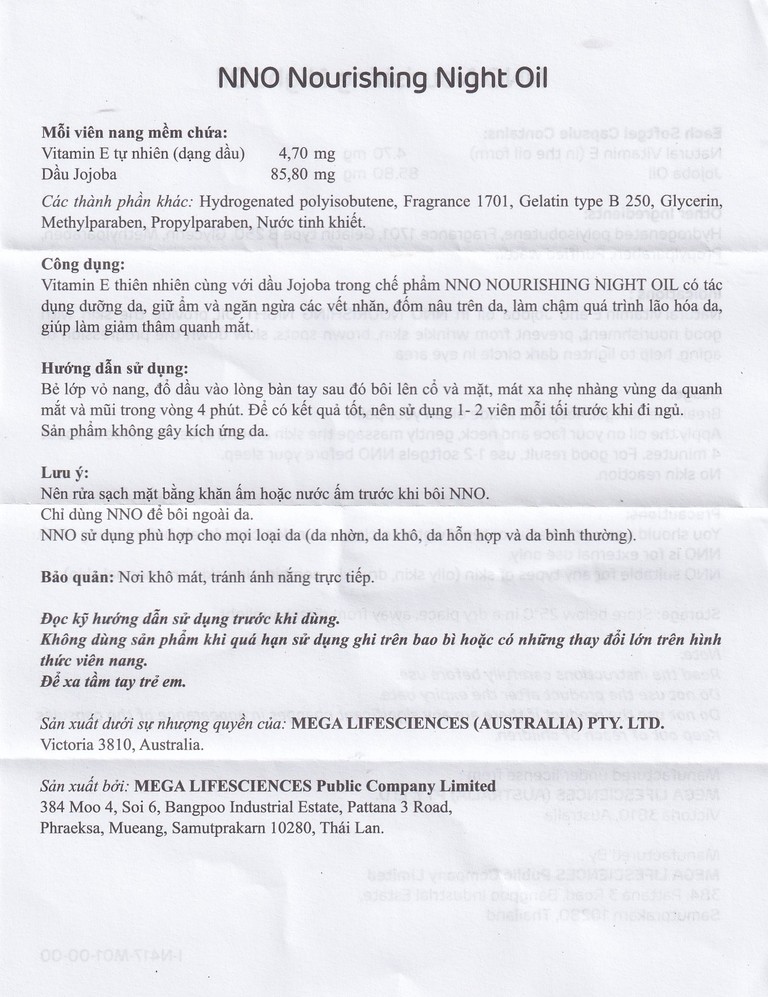 Dầu dưỡng da ban đêm NNO Nourishing Night Oil giúp dưỡng ẩm, phục hồi da