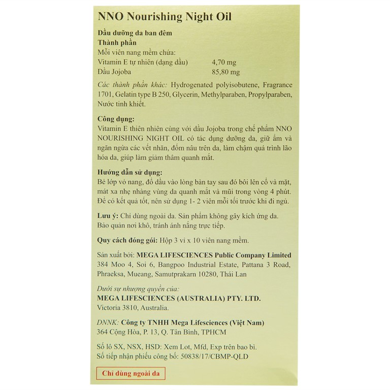 Dầu dưỡng da ban đêm NNO Nourishing Night Oil giúp dưỡng ẩm, phục hồi da