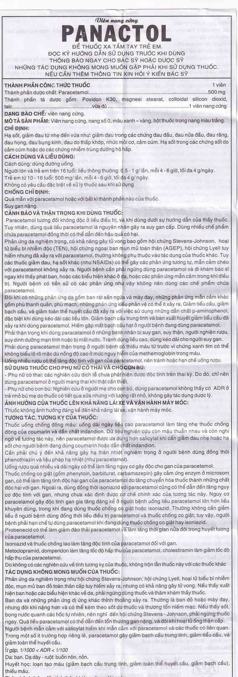 Viên nang cứng Panactol 500mg Khapharco giảm đau, hạ sốt (200 viên)