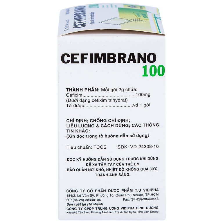 Bột pha hỗn dịch uống Cefimbrano 100 Vidipha điều trị nhiễm khuẩn (10 gói x 2g)