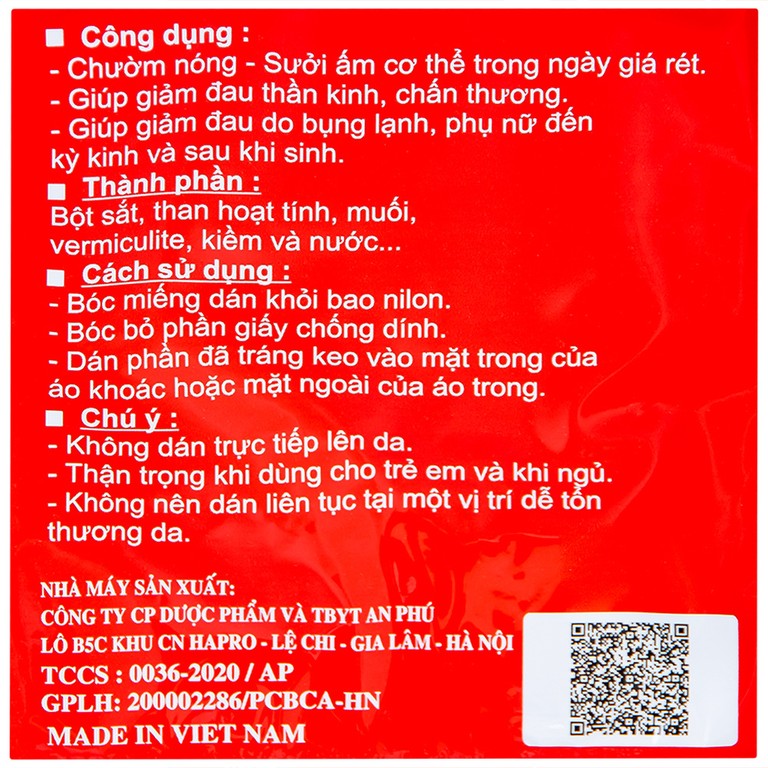 Miếng dán chườm nóng, sưởi ấm Thiên Thanh dùng để giữ ấm trong mùa lạnh (10 miếng)