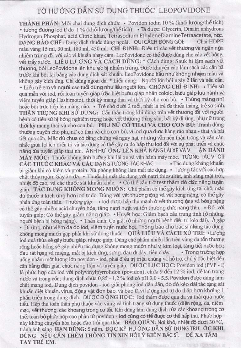 Dung dịch LeoPovidone 10% điều trị các vết thương và ngăn ngừa nhiễm khuẩn (15ml) 