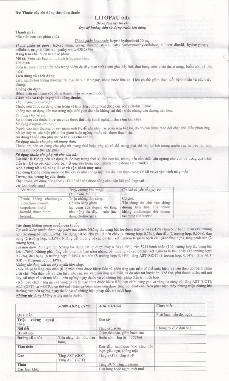 Thuốc Litopau Tab điều trị các triệu chứng viêm dạ dày mãn tính (3 vỉ x 10 viên)